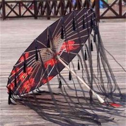 Silk Cloth Lace Umbrella Women Costume Pography Props Tasseled Yarned Chinese Classical Oil-paper Parasol 210705277w