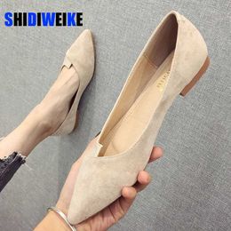Dress Shoes Women Flats Flock Leather Pointed Toe Solid Colour Apricot Plus Small Size 31 32 33 34 Big Size 42 43 44 45 Lady Flat Heel Shoes L230721