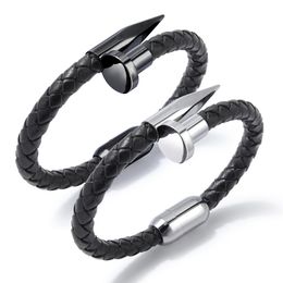 Fashion Simple Men Jewelry Multi-layer Leather Bracelet Stainless Steel Magnetic Buckle Charm Bracelet Genuine Leather Weave Brace2689