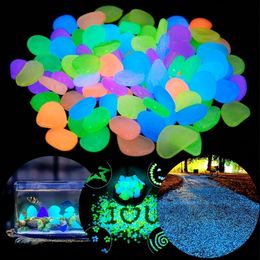 Garden Decorations Outdoor Luminous Stones Glow In Dark Pebbles Fish Tank Decoration Pebble Rocks Aquarium Mix Color 50100pcs 230721