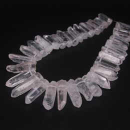 35-38pcs Strand Large Size Raw Clear Crystal Quartz Top Drilled Points Polished Natural Gems Tusk Stick Spike Pendant Beads Bulk 22342