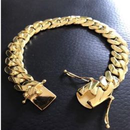 Mens Cuban Miami Link Bracelet 14k Gold Filled Over Solid 10mm Wide N137199r