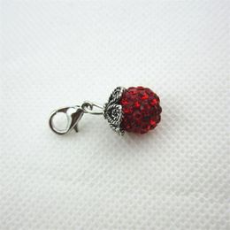 selling 20pcs lot bright red rhinestone crystal round dangle charms lobster clasp charms for glass floating lockets charms237l