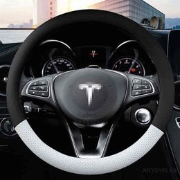 Microfiber Leather Car Steering Wheel Cover 38cm for Tesla All Models 3 S Y X Auto Interior Accessories styling Y1129334x