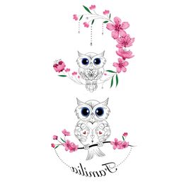 New Temporary Tattoo Sticker For Women Girl Cute Owl Peach Blossom Pink Flowers Waterproof Tatoo Fake Tattoos Stickers