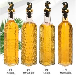 Storage Bottles Jars 500ML Transparent Glass Olive Oil Bottle Leakproof Kitchen Seasoning Soy Sauce Vinegar Press Type Cruet Barbecue Bottle 230720