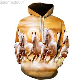 Men's Hoodies Sweatshirts New 3D Kids Boy Girl Unisex Child Hoodies Printed Sweatshirt Horse Animal Pattern Pullover Fashion Casual Men Women Hoodie Tops L230721