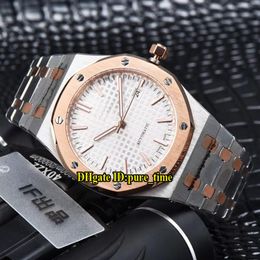 41mm Royal Date 15400SR OO 1220SR 01 White Texture Dial 15400 Automatic Mens Watch Two Tone Rose Gold Band High Quality Gents Watc265I