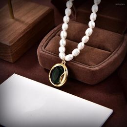 Pendant Necklaces Retro Green Gem Pearl Necklace Elegant Delicate For Women Party Birthday Gift Famous Luxury Jewelry 2023.