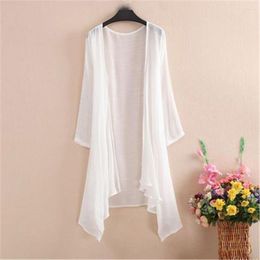 Women's Knits Women Long Sleeve Midi Shawl Cardigan 2023 Summer Casual Thin Irregular Cotton Linen Cardigans Lady Sun Protection Clothing