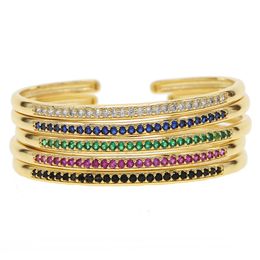 inner diamater 58-60 open adjust bangle bracelet cz paved circle band classic colorful birthstone gold plated women bracelets2846