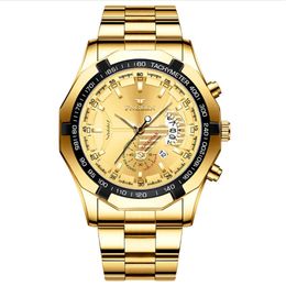 FNGEEN Brand White Steel Quartz Mens Watches Crystal Glass Watch Date 44MM Diameter Personality Luxury Gold Stylish Luminous Busin264S