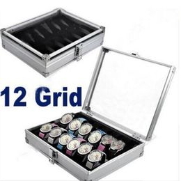 Watch Box Cases 12 Grid Slots Watch Winder Aluminum alloy Inside Container Jewelry Organizer Accessories Display Storage Case1 Box265H
