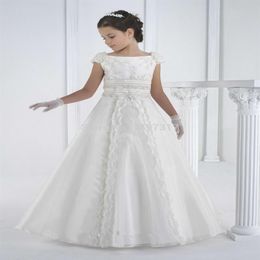 2020 New White Ivory Cute Flower Girl Dresses With Beaded Crystal Lace Applique Ball Gown First Communion Dress for Girls Customiz227f