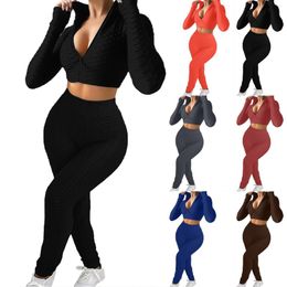 Active Sets Women's Yoga Set Tight Fitting Solid Colour Long Sleeved Leisure Sports Suit Work Pants Beginner