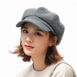 Berets Wool Cotton Blend Winter Autumn Octagonal Beret Caps Stylish Artist Painter Sboy Hats Black Grey