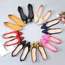 Dress Shoes Woman Knit Pointed Shoes Women's Flat Shoes Ballet Shoes Moccasin Mixed Colour Shoes Soft Pregnant Shoes Zapatos De Mujer L230731