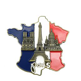 Fridge Magnets 1pcs Creative 3D Metal Magnet France Map Sticker Resin Paris Tourist Souvenir Home Decoration Drop 230721