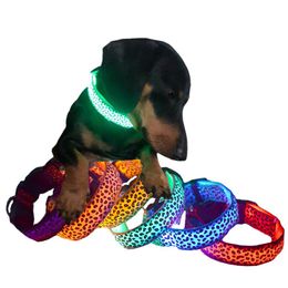 Adjustable Leopard LED Lights Glow Pets Collars Nylon Pet Dog Cat Night Safety Luminous Flashing Necklace Pet Supplies S-XL277z