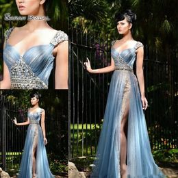 2020 A-Line Lace Side Split Evening Dresses Sweetheart Sexy Tulle Boutique Occasion Crystals Party Wear Beauty Prom Dress291v