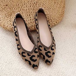 Dress Shoes New 2023 Fashion Breathable Leopard Mesh Ballet Flats Knit Pointed Toe Slip On Loafers Women Casual Soft Rubber Sole Boat Shoes L230721