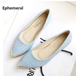 Dress Shoes Lady's Weaving Glitter Flats Pointed Toe Plus Size Loafers Women 33-48 Blue Back White 2022 New Arrivals Breathable Slip-ons L230721