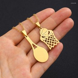 Pendant Necklaces Stainless Steel Sports Equipment Basketball Tennis Racket Sneaker Necklace For Athletes Anniversary Gift Fashion Jewelry