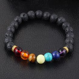 Seven Chakra Bracelet Strands Natural Stone 8mm Lava-rock Yoga Beaded Bracelets 100pcs lot2912