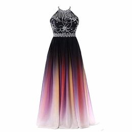 2022 Newest Sexy Halter Gradient Evening Dresses With Long Chiffon Plus Size Ombre Prom Party Dress Formal Party Gown267g