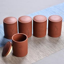 7 5 11cm Chinoiserie Style Tea Canister Ceramic Cans For Spices Storage Purple Clay Tea Sealed Storage Box Tank Tea Jar Potjes263m