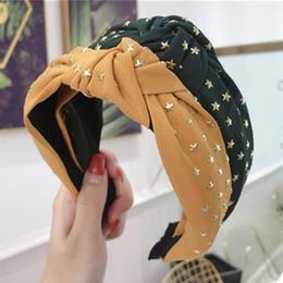 Stars Decorated Headband For Women Solid Fabric Hairband Knotted Center Wide Head Band Adults Hair Accessories254A