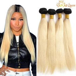 1B 613 Blonde Hair Brazilian Straight Hair Weave Bundles 100% ombre blonde Human Hair Bundles 12-24inch214V