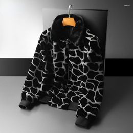 Men's Jackets 2023 Fashion Trendy Fur Collar Coat Autumn Winter High Quality Elegant Luxury Cotton Dark Leopard Print