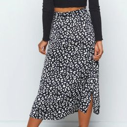 Skirts Leopard Print Casual Maxi Skirt Side Slit Women Long High Waist Midi Sexy Style Zipper Loose Fit Daily Clothing