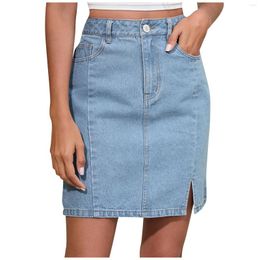 Skirts High Waisted Denim Skirt For Women Small Split 2023 Vintage Slim Casual Jeans Korean Fashion Y2k Buttock