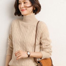 Women's Sweaters High End Neck Pure Wool Pullover Knitted Sweater Product In Autumn Winter Twisted Stripe Versatile