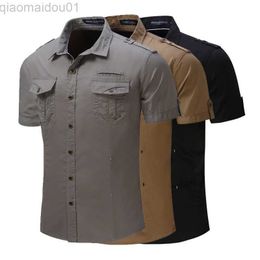 Men's Casual Shirts Mens Tactical Shirts Summer Work Cargo Shirts Quick Dry Casual Shirts Outdoor Army Military Shirts Short Sleeve Top Man Clothing L230721