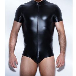 Men's Leather Bodysuit Latex Catsuit Men Faux Leather Crotchless Gay Men's Clothing Body Suit Sexy Lingerie One Piece Un233f
