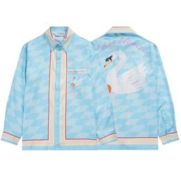 Mens Casual Shirts Blue Casablanca Orange Swan Print Pink Long Sleeve Hip Hop Hawaiian Beach Oversized Shirt 230720