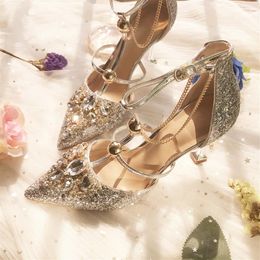 2020 Fashion Gold Silver Beaded Sequined Designer Women Wedding Shoes High Heels 8 5cm 6cm Pointed Toes Pumps Wedding Dress Shoes 158K