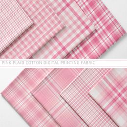 Fabric Pink Plaid Fabric Pure Cotton Digital Printing for Sewing Children Clothes Dress Patchwork per Half Metre 230720