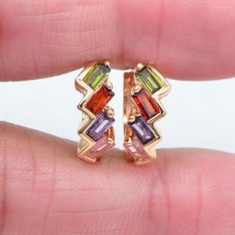 Hoop Earrings Women Gold Colour Fashion Multicolor Cubic Zirconia Rectangle CZ Huggie Earring Jewellery