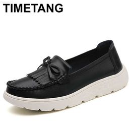 Dress Shoes New Versatile Tassel Thick-soled Sponge Cake Single British Style One Pedal Round Head Small Leather Shoes women flat shoes L230721