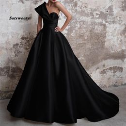 Vestidos de Gala Satin Вечерние выпускные платья Длинные 2023 Черные формальные платья с одним плечевым платьем Abiye gece elbisesi221c