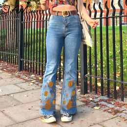 Women s Jeans IAM TY Y2K Floral Embroidery Flare Pant High Waist Stretchy Denim Trousers Retro Harajuku Bottoms Cute Streetwear 230720