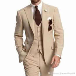 Champagne tuxedos groom wedding men suits mens tuxedo costumes de smoking pour hommes menJacket Pants Tie Vest 0162973