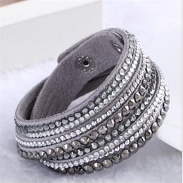 2017 New Leather Bracelet Rhinestone Crystal Bracelet Wrap Multilayer bracelets for women pulseras mulher Jewelry G24266z