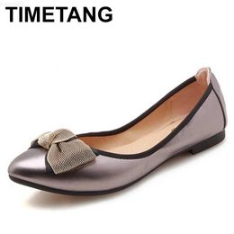 Dress Shoes TIMETANG Soft double layer bowtie pointed toe egg roller shoes women without lace Japanese leather moccasins non-slip shoes L230721