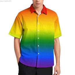 Men's Casual Shirts Rainbow Ombre Beach Shirt Pretty Bright Colourful Summer Casual Shirts Mens Harajuku Blouses Short Sleeve Pattern Clothes 3XL 4XL L230721