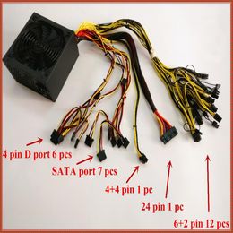 ETH miners power supply with cable 1600W 12V 120A output Including 27PCS 4Pin 4 4pin 6 2Pin 24Pin SATA connector2783